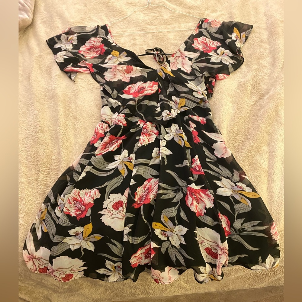 Flowy Black Floral Mini Dress